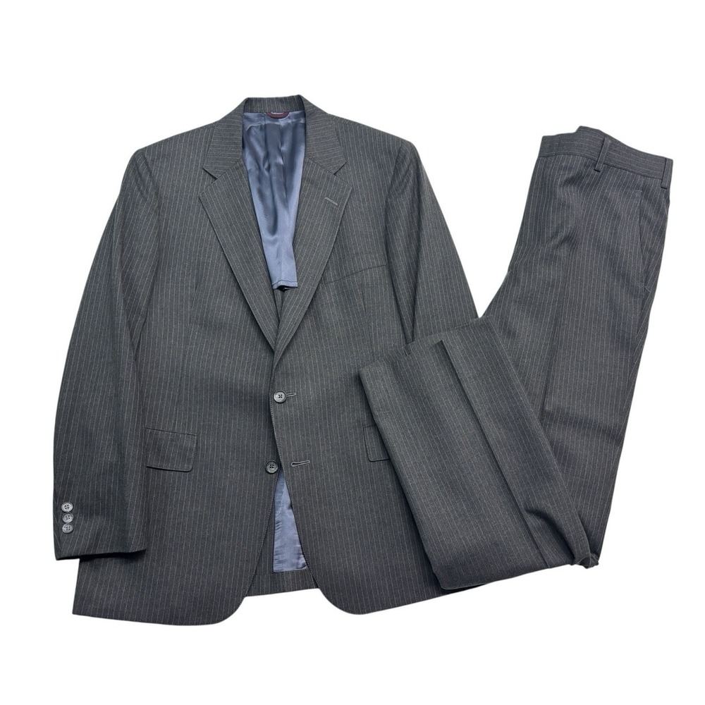 vtg 70s Hart Schaffner Marxβ 42R 38x33 Gray Pinstripe 2pc Pant Suit USA Wool